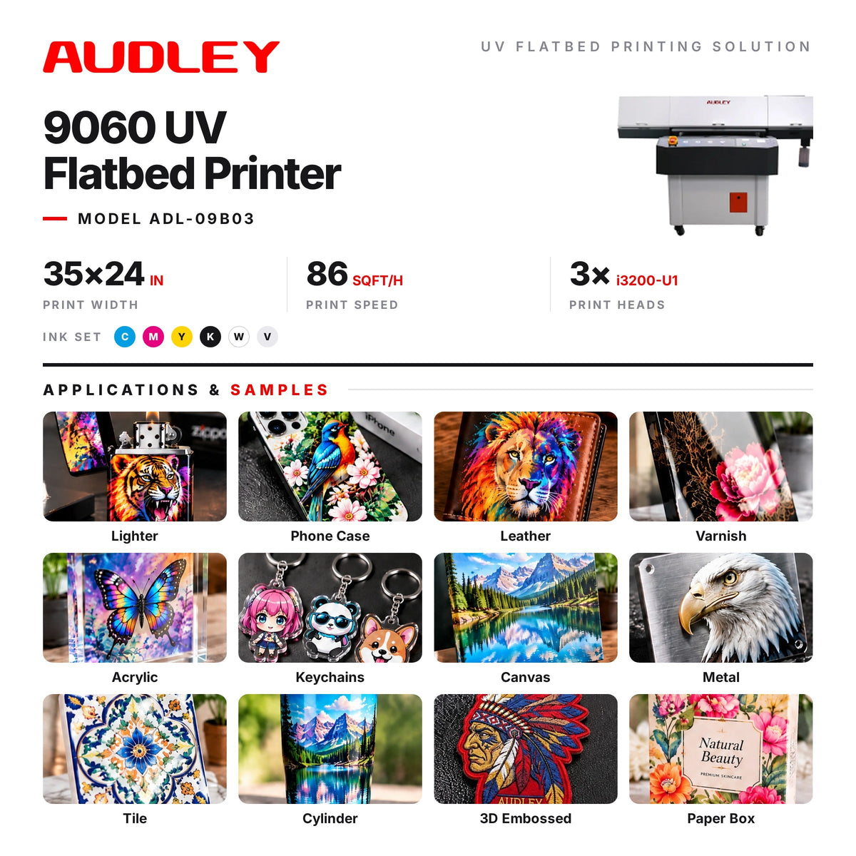 Audley 9060 UV Flatbed Printer with Vision Camera
